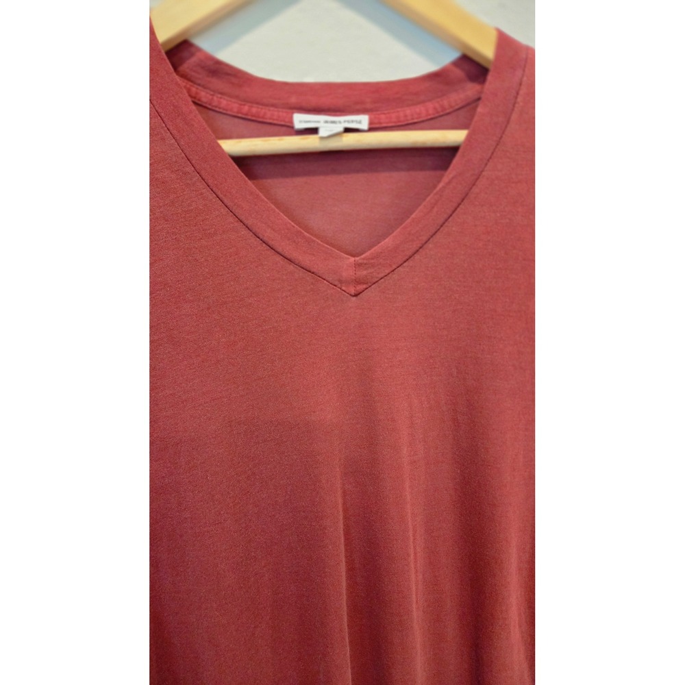 James Perse T-Shirt Cotton V-Neck Slim Fit Red Slub Luxury Mens Size 2 M USA - Picture 11 of 13